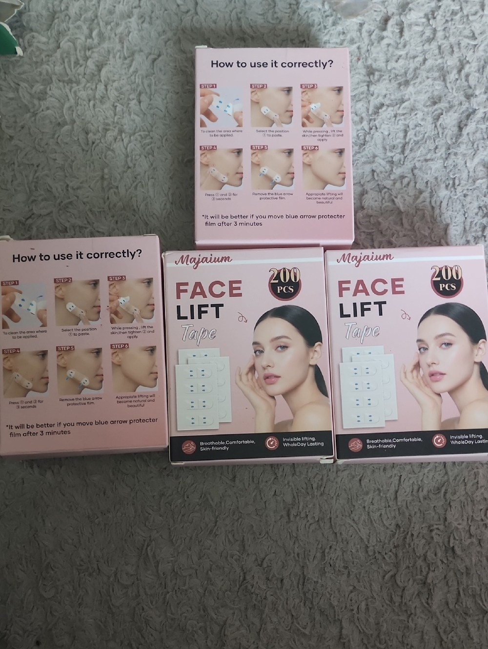 4 Majaium Face Lift Tape 200 PCS - Pink Packaging